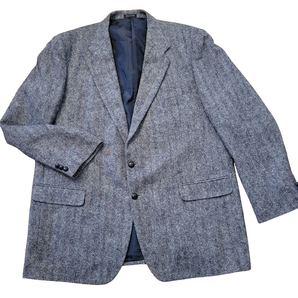 Alexander Lloyd 50L Blazer Grey Herringbone Wool Sport Coat Tweed Academia 90s
